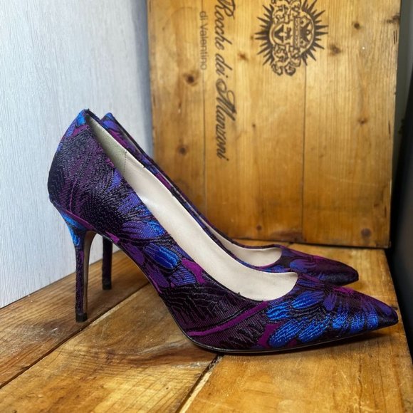 J. Crew Elsie Jacquard Pointed Pump Heels Rasp/Purp/Black Size 9.5 - Picture 3 of 16